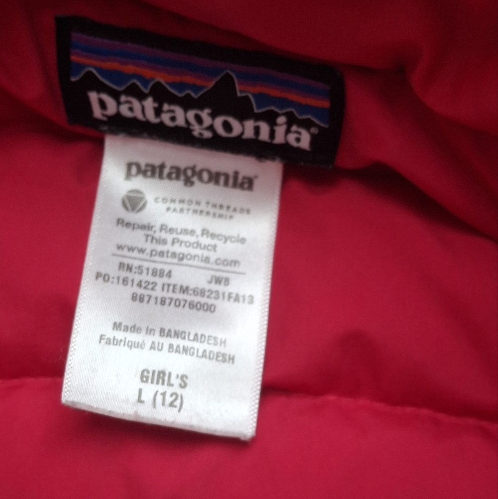 Patagonia Kids Red insulated goose Down  Puffer Jacket Girls 12 - Picture 7 of 10